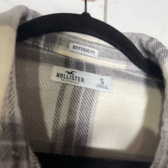 Hollister Boyfriend Button Down Flannel Shirt Gray and White Size Small - Picture 6 of 10